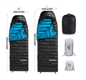 Мешок спальный Naturehike CW400 NH18C400-D с утиным пухом, размер L, черный
