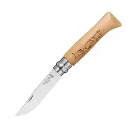 Нож Opinel №8 Animalia, нержавеющая сталь, рукоять дуб, гравировка кабан, 001624