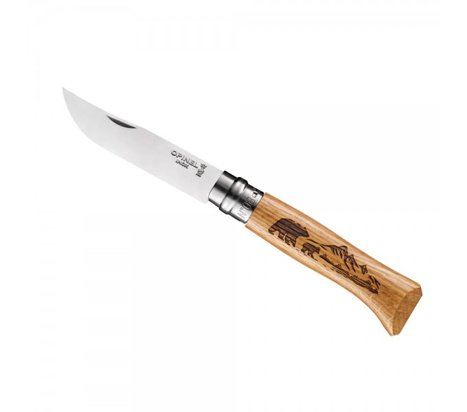 Нож Opinel №8 Animalia, нержавеющая сталь, рукоять дуб, гравировка медведь