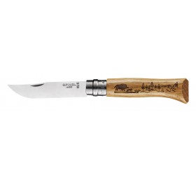 Нож Opinel №8, нержавеющая сталь, рукоять дуб, гравировка кабан. 002331