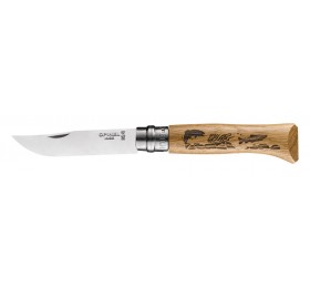 Нож Opinel №8, нержавеющая сталь, рукоять дуб, гравировка рыба, 002334