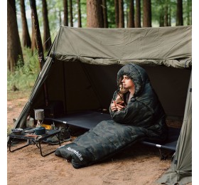Ультралёгкий спальный мешок Naturehike CNK2350WS023 M320 хлопковый с капюшоном весна осень камуфляжный, молния справа