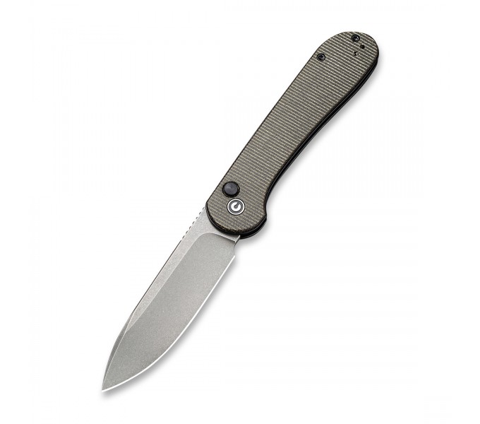 Складной нож CIVIVI Button Lock Elementum 14C28N Steel Gray Stonewashed Handle Micarta Green