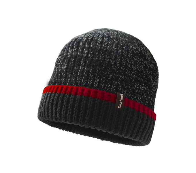 Водонепроницаемая шапка Dexshell Cuffed Beanie: чёрный с красным для размера S/M (56-58 см)