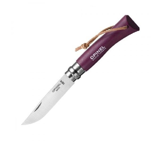 Нож Opinel №7 Trekking, нержавеющая сталь, кожаный темляк, фиолетовый, 001444