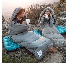 Ультралёгкий спальный мешок Naturehike CNK2350WS023 M300 хлопковый с капюшоном весна осень серый, молния справа