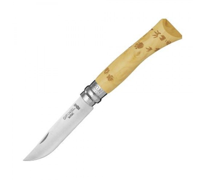 Нож Opinel №7 Nature, нержавеющая сталь, рукоять самшит, гравировка следы, 001550