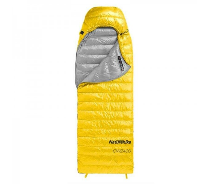 Мешок спальный Naturehike CW400 NH18C400-D с гусинным пухом, размер М, желтый, молния слева