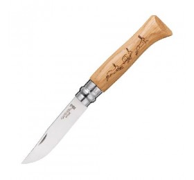 Нож Opinel №8 Animalia, нержавеющая сталь, рукоять дуб, гравировка заяц, 001623