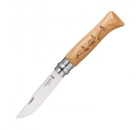 Нож Opinel №8 Animalia, нержавеющая сталь, рукоять дуб, гравировка заяц, 001623