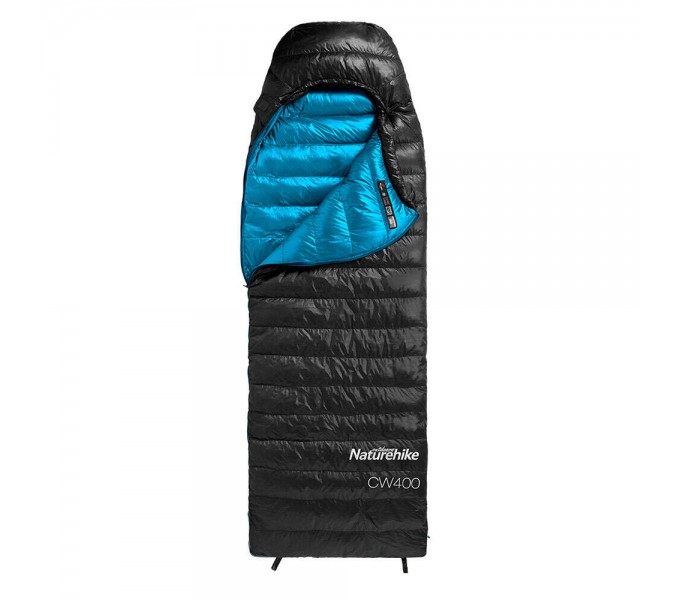 Мешок спальный Naturehike CW400 NH18C400-D с гусинным пухом, размер M, черный, молния слева