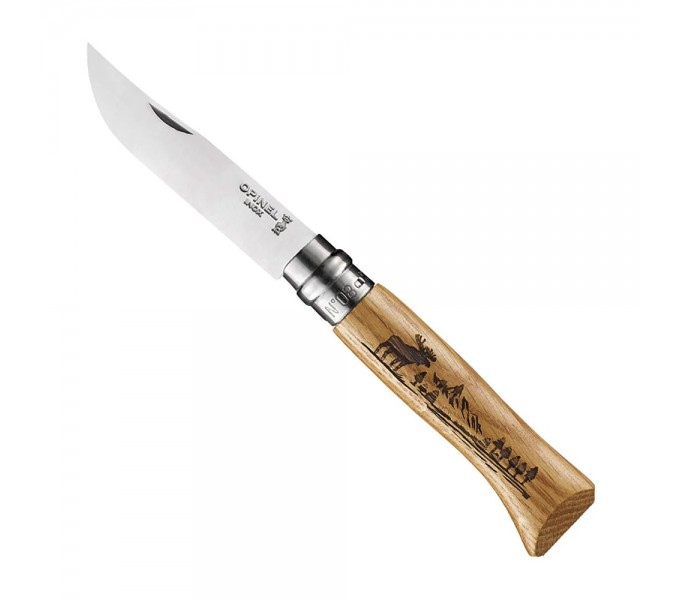 Нож Opinel №8 Animalia, нержавеющая сталь, рукоять дуб, гравировка лось