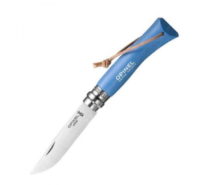 Нож Opinel №7 Trekking, нержавеющая сталь, кожаный темляк, синий, 001441
